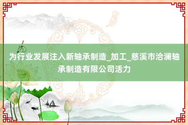 为行业发展注入新轴承制造_加工_慈溪市洽澜轴承制造有限公司活力